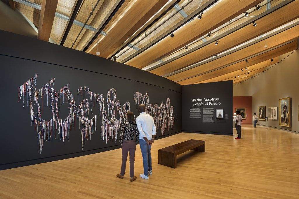 Museum gallery with fabric words 